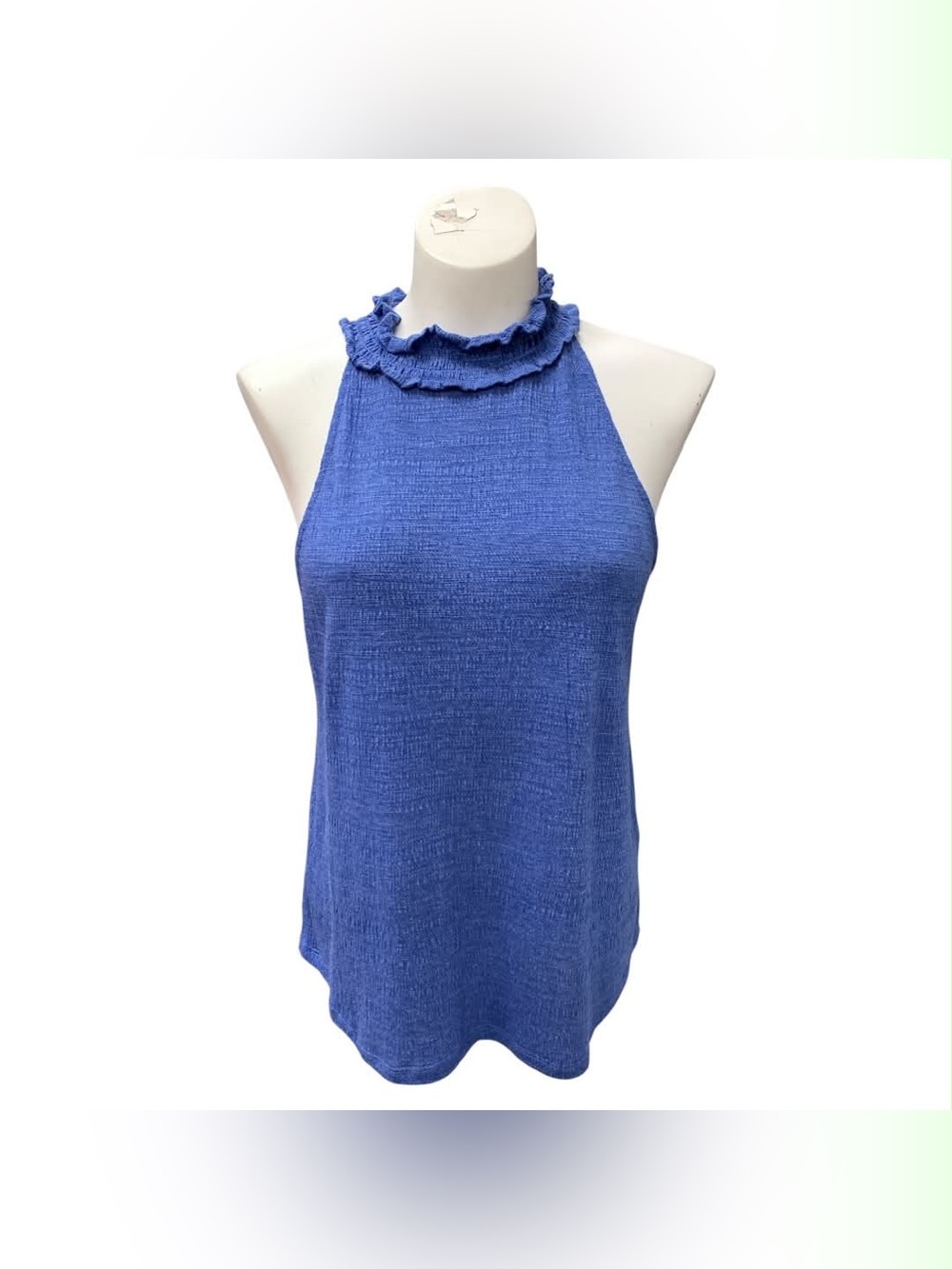 Cable & Gauge Blue Ruffled Mock Neck Tank Size S